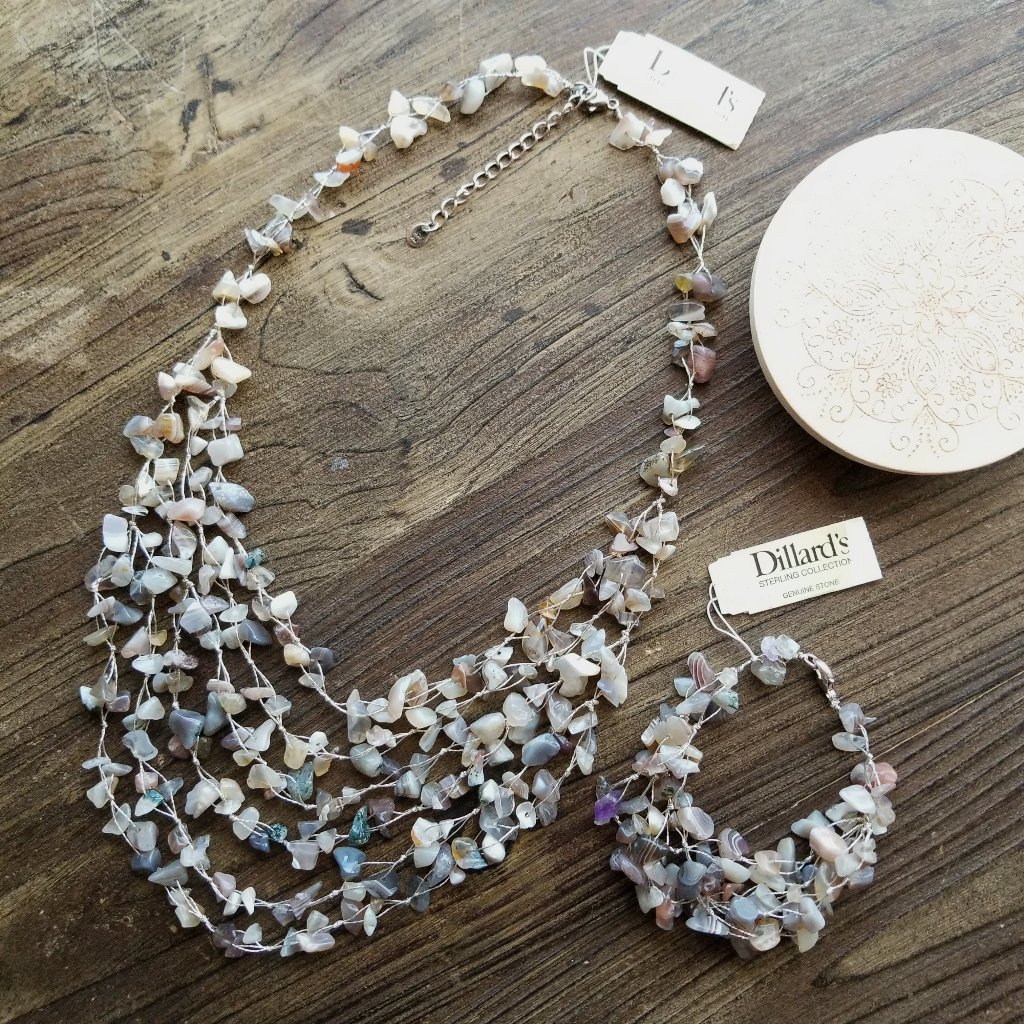 New GrayTanOff-White Genuine Stone Jewelry Set 39$